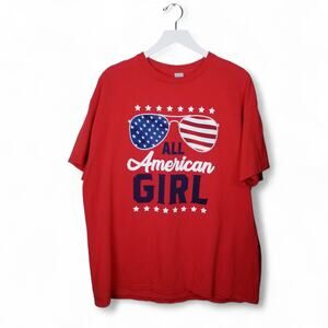 GILDAN Heavy Cotton "All American Girl" Red White & Blue Graphic Red T-shirt XL